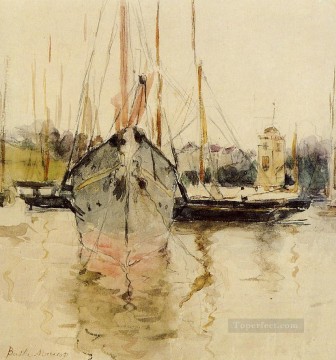 Dockscape Painting - Boats Entry to the Medina in the Isle of Wight Berthe Morisot